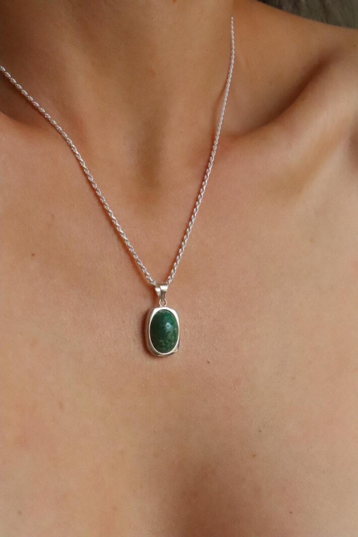 שרשרת קריסוקולה לאישה, שרשרת אבן חן, שרשראות כסף ארוכות, תליון אבן קריסוקולה, שרשראות אבני חן