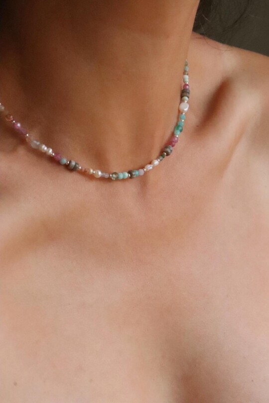 שרשרת אבני חן קצרה, שרשרת אבן חן לאישה, שרשרת פנינים לאישה, שרשראות חרוזים קצרות, תכשיטי אבני חן